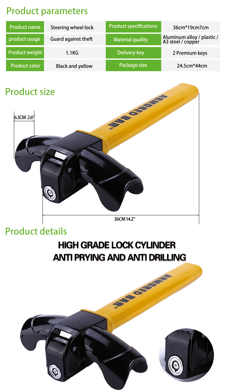 Car Steering Wheel Lock Universal Anti-theft Security Rotary Steering Wheel Lock Heavy Duty Stainless Lock Enhance Car Security