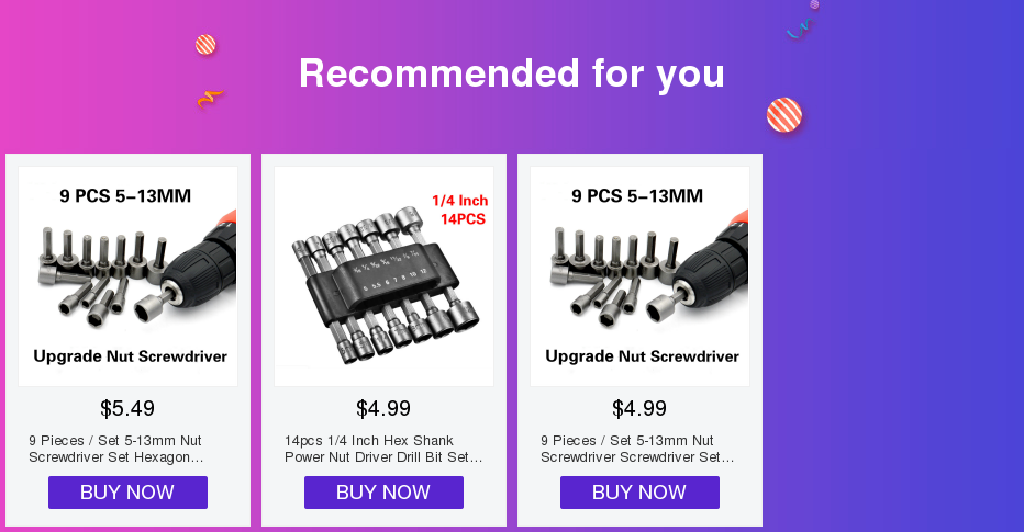 1/4 Inch Hex Shank Power Nut Driver Drill Bit Set