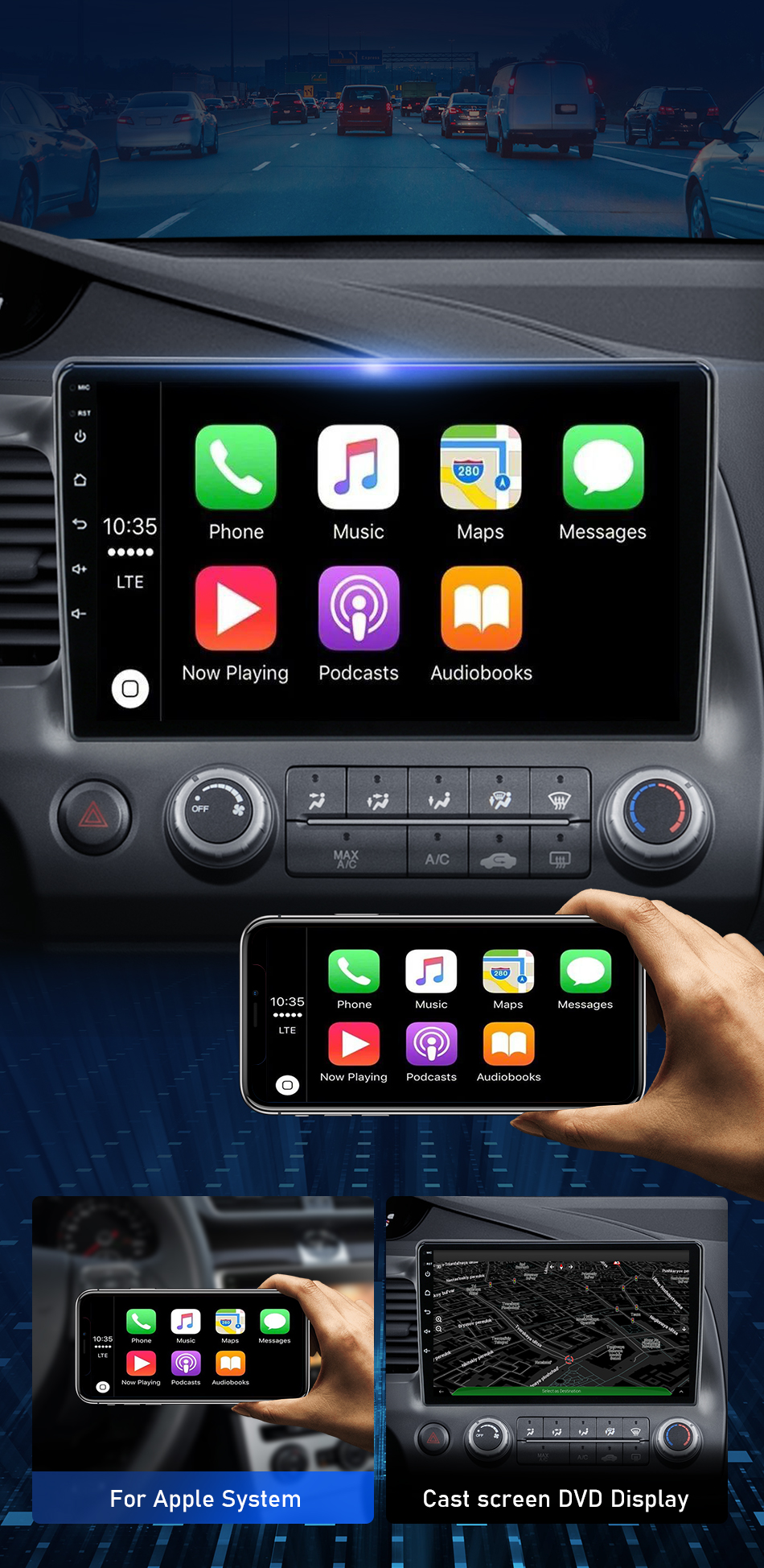 JMCQ-Radio Multimedia con GPS para coche, Radio con reproductor, Android 11,0, 2Din, navegador, est&eacute;reo, 4G, Carplay, unidad principal, para Honda Civic 2005-2012