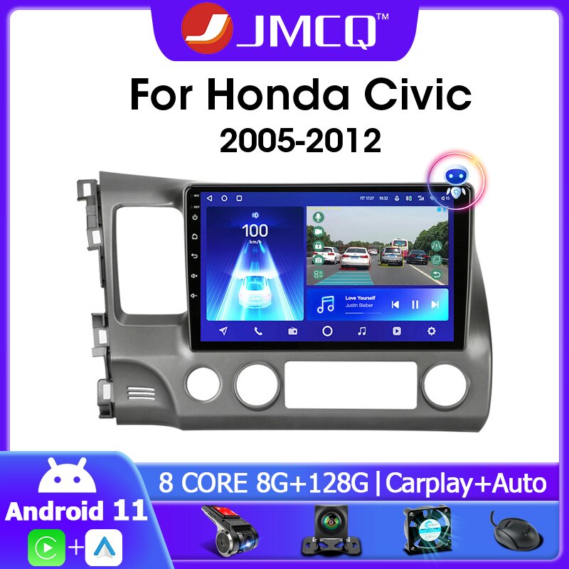 JMCQ-Radio Multimedia con GPS para coche, Radio con reproductor, Android 11,0, 2Din, navegador, estéreo, 4G, Carplay, unidad principal, para Honda Civic 2005-2012 JMCQ-Radio Multimedia con GPS para coche, Radio con reproductor, Android 11,0, 2Din, navegador, estéreo, 4G, Carplay, unidad principal, para Honda Civic 2005-2012